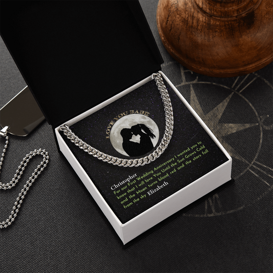 1st Wedding Anniversary Present for Husband Cuban link chain Men's necklace in Gold or Silver.