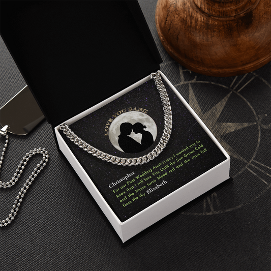 1st Wedding Anniversary Present for Husband Cuban link chain Men's necklace in Silver or Gold.