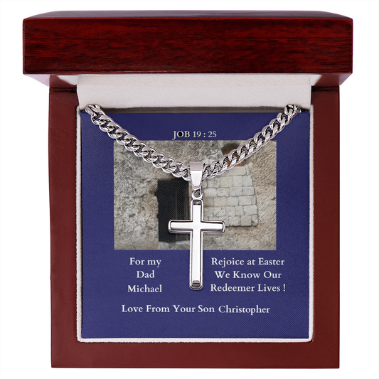 Christian cross, Cuban link chain, Men's necklace, Easter gift for Dad from Son