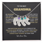 Engraved Baby Feet Necklace with Birthstone Gift for Grand Mother