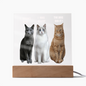 Acrylic Led lit Plaque of a Guilty Cat Trio Any time Gift for Cat Owners/lovers