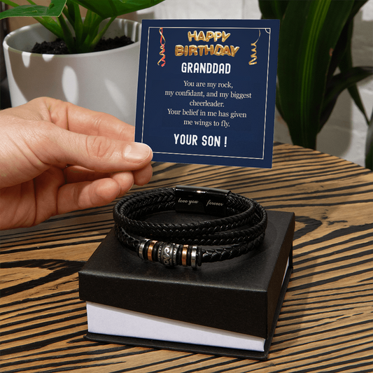 Men's Leather bracelet Birthday Gift for Grand Father from Son