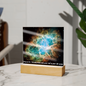 Scripture Art, Led lit Acrylic Plaque, of the hubble space telescope image of the Crab Nebula.