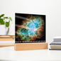 Scripture Art, Led lit Acrylic Plaque, of the hubble space telescope image of the Crab Nebula.