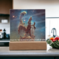 Scripture Art Led lit Acrylic Plaque, of the hubble space telescope image the Pillars of Creation.