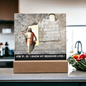 Scripture Art, Led lit Acrylic Plaque, of the Risen Christ Leaving the Empty Tomb In Jerusalem.
