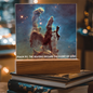 Scripture Art Led lit Acrylic Plaque, of the hubble space telescope image the Pillars of Creation.