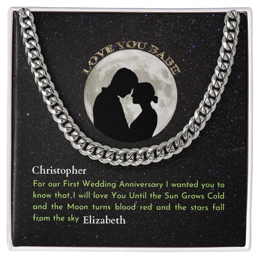 1st Wedding Anniversary Present for Husband Cuban link chain Men's necklace in Silver or Gold.