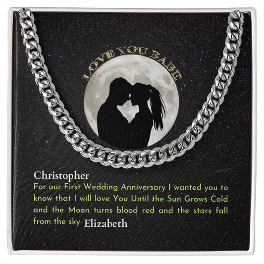1st Wedding Anniversary Present for Husband Cuban link chain Men's necklace in Gold or Silver.
