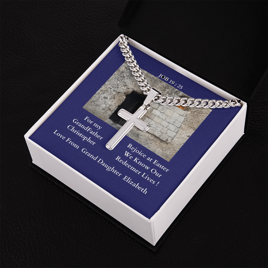 Christian cross, Cuban link chain, Men's necklace, Easter gift for Grand Father from Grand daughter.