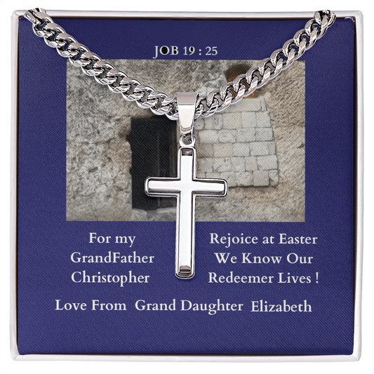 Christian cross, Cuban link chain, Men's necklace, Easter gift for Grand Father from Grand daughter.