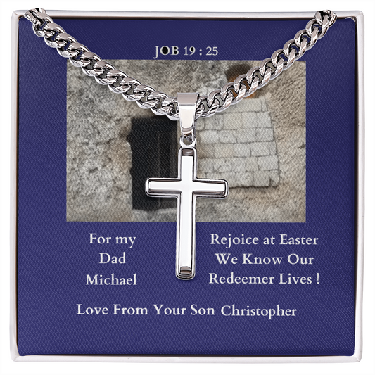 Christian cross, Cuban link chain, Men's necklace, Easter gift for Dad from Son