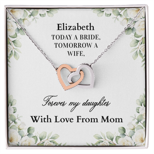 Gift for daughter on her wedding day interlocking hearts Bride necklace from Mom
