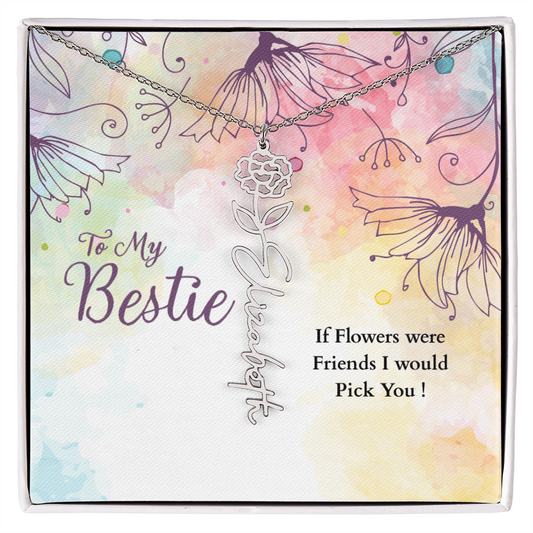 Name Necklace, Gift for best friend, Birth flower necklace, Personalized jewelry.