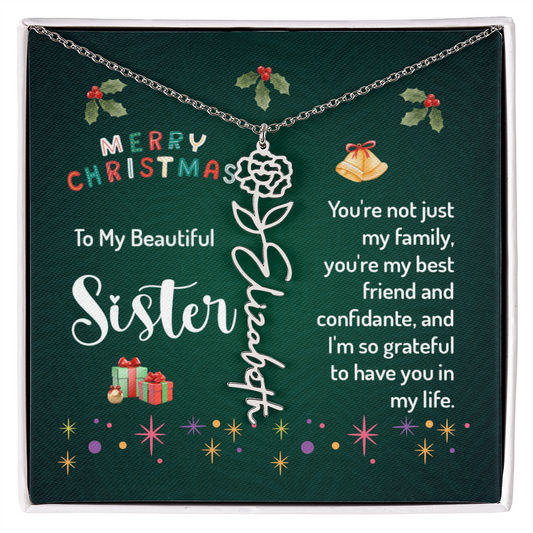 Name Necklace, Christmas time, gift for sister, Birth flower necklace, Personalized jewelry.