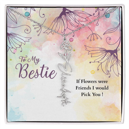 Name Necklace, Gift for best friend, Birth flower necklace, Personalized jewelry.