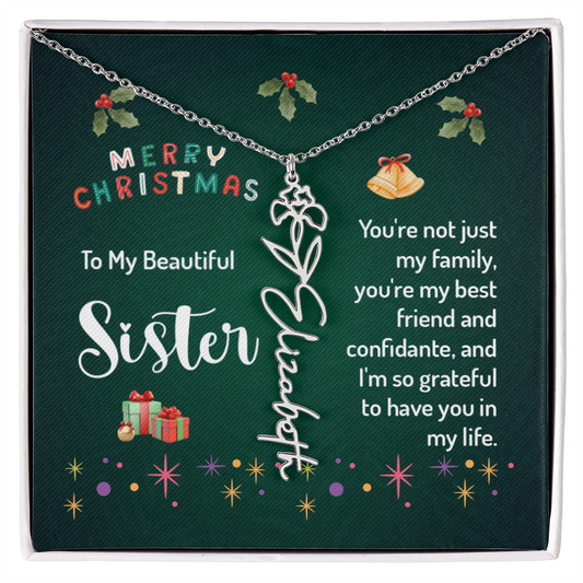 Name Necklace, Christmas time, gift for sister, Birth flower necklace, Personalized jewelry.