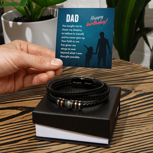 Mens leather Bracelet Birthday Gift for Dad from his children