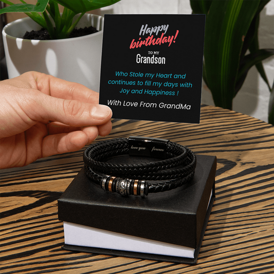 Mens Leather bracelet Birthday Gift for Grandson From Grandma