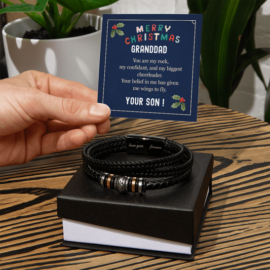 Men's Leather bracelet Christmas Gift for Grand Father from Son