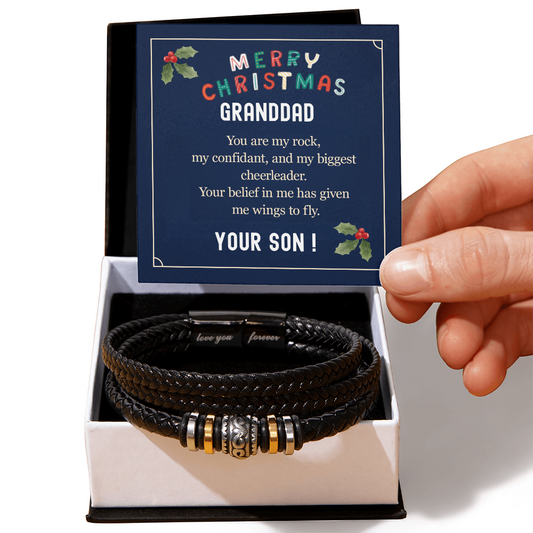 Men's Leather bracelet Christmas Gift for Grand Father from Son