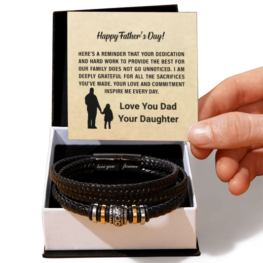 Leather Bracelet Fathers day Gift for Dad From Daughter