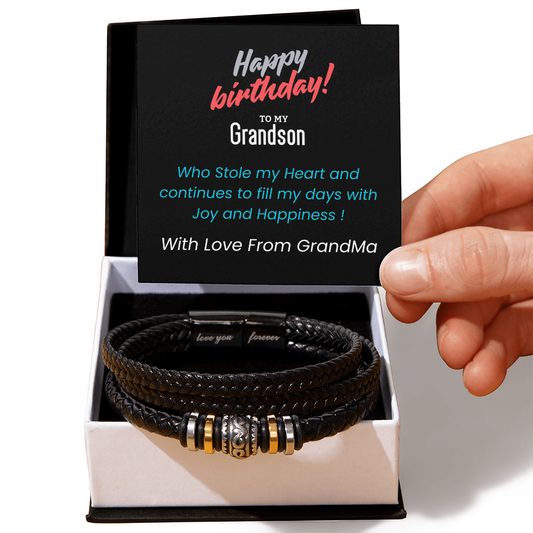Mens Leather bracelet Birthday Gift for Grandson From Grandma